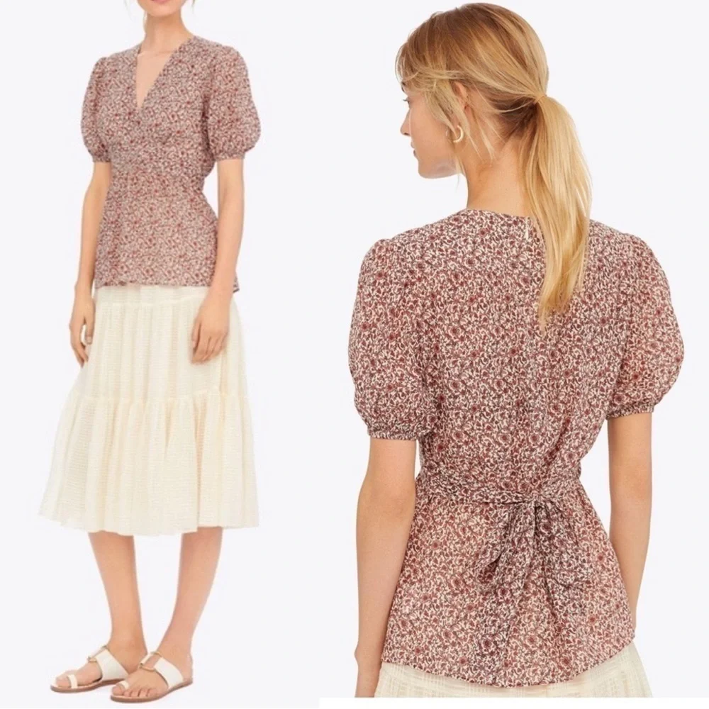 EUC - Tory Burch Floral Print Tie Waist Blouse - Size 2